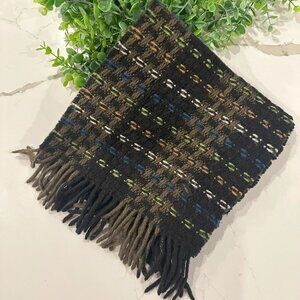 Simon Chang Wool Knit Multicolor Scarf with  Fringe Vintage 80s